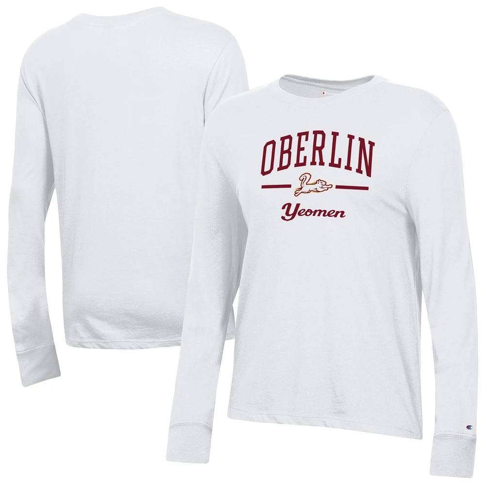Women's Champion White Oberlin Yeomen Core Long Sleeve T-Shirt