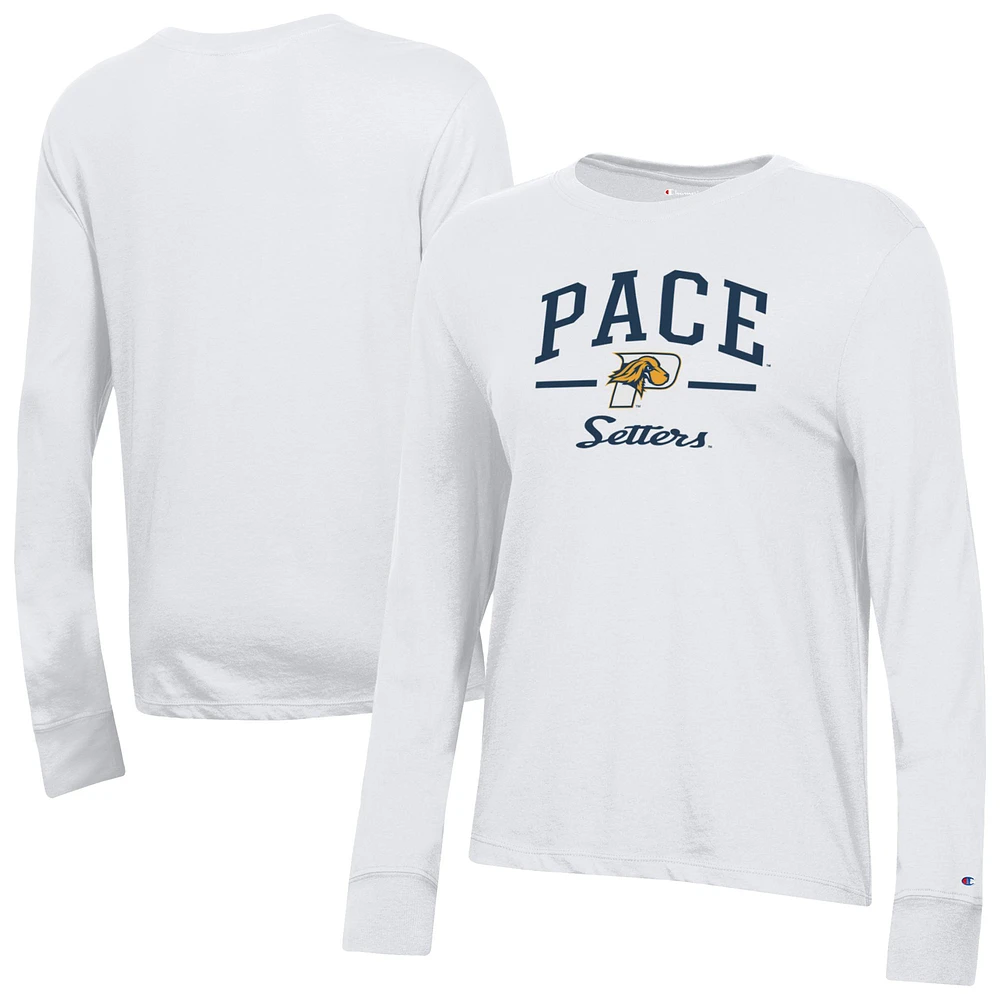 Women's Champion White Pace University Setters Core Long Sleeve T-Shirt