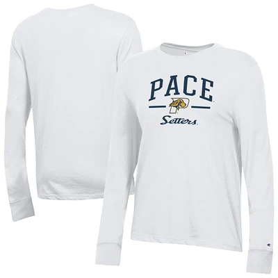 Women's Champion White Pace University Setters Core Long Sleeve T-Shirt