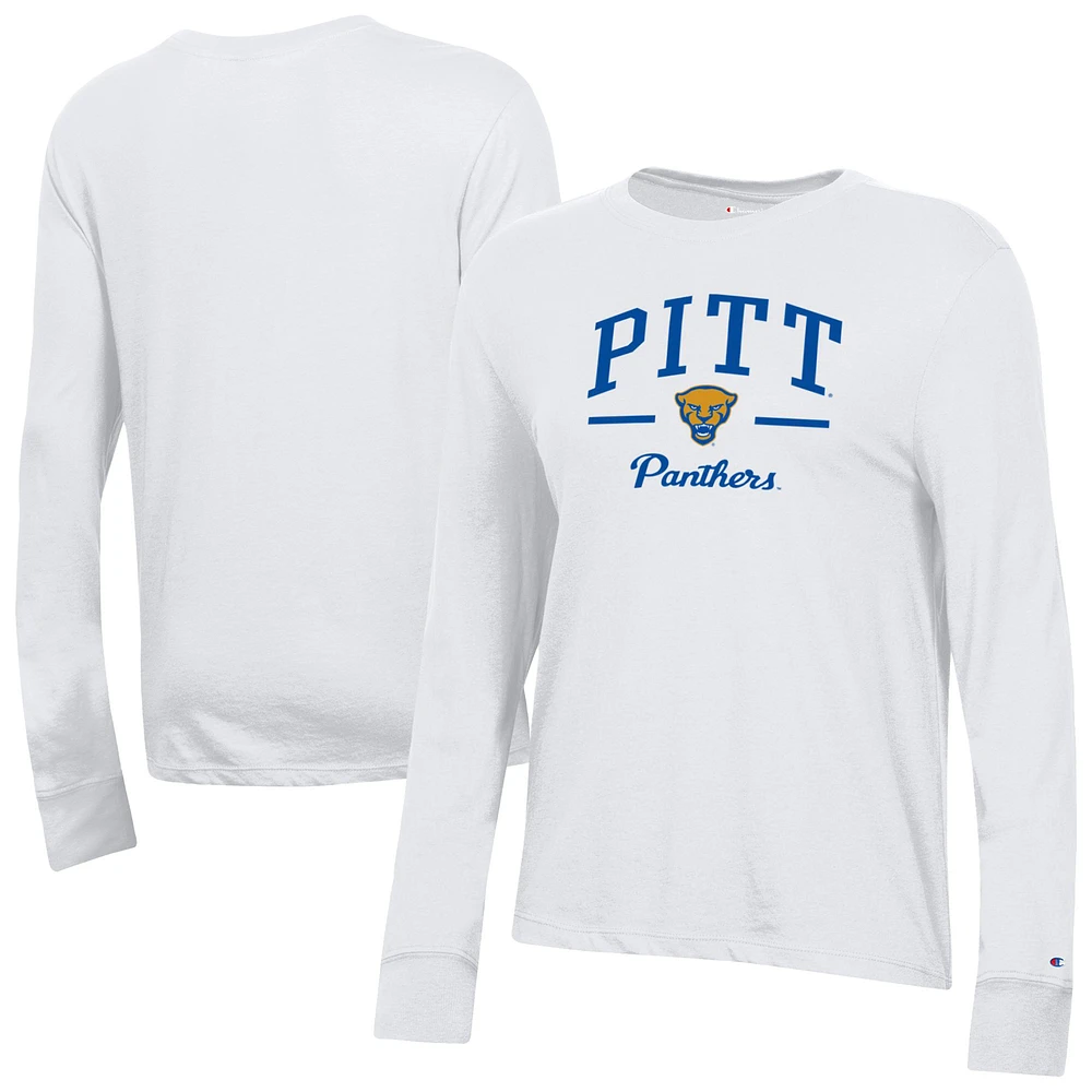 Women's Champion White Pitt Panthers Core Long Sleeve T-Shirt