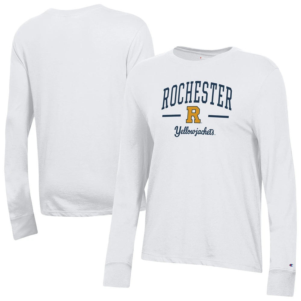 Women's Champion White Rochester Yellow Jackets Core Long Sleeve T-Shirt