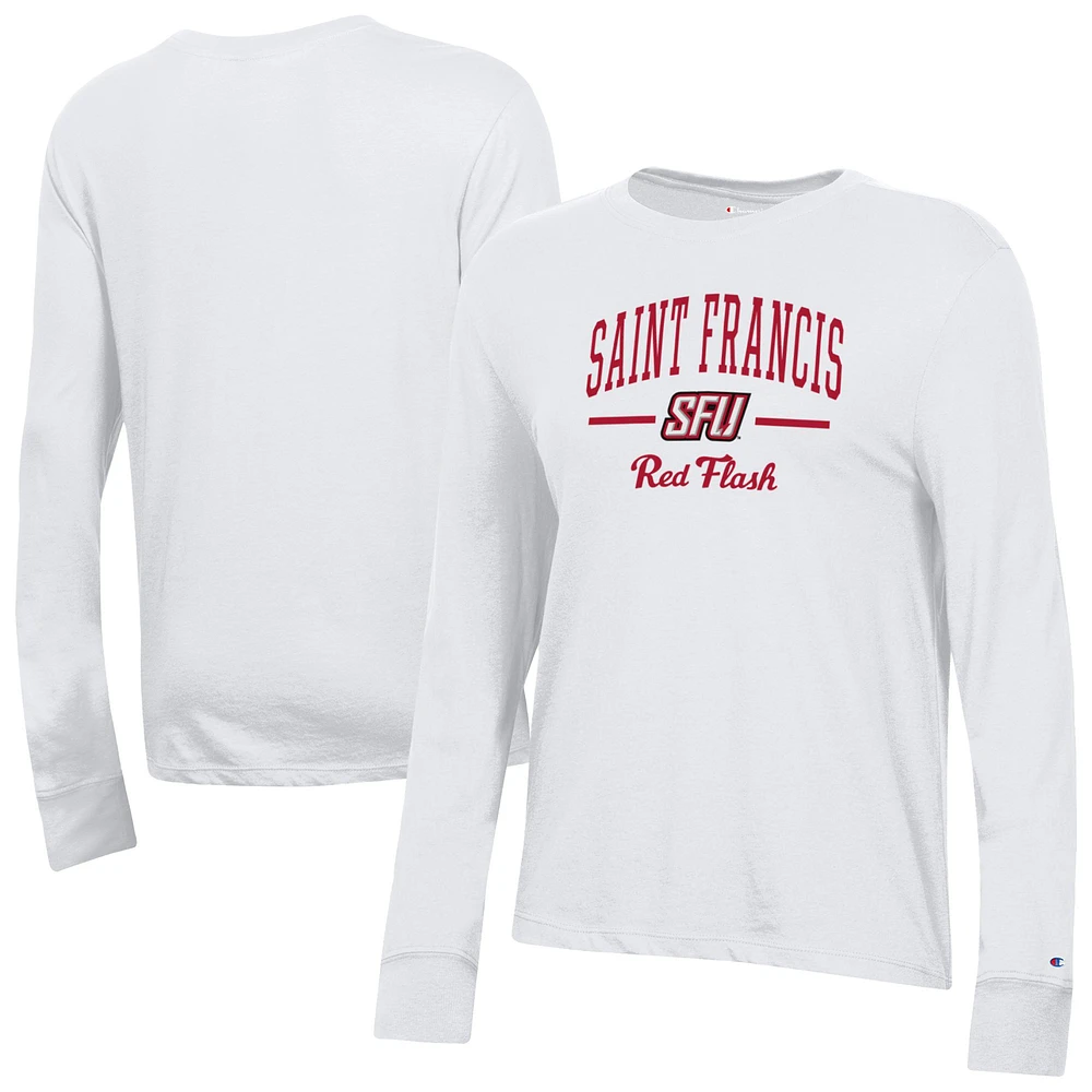 Women's Champion White Saint Francis Red Flash Core Long Sleeve T-Shirt