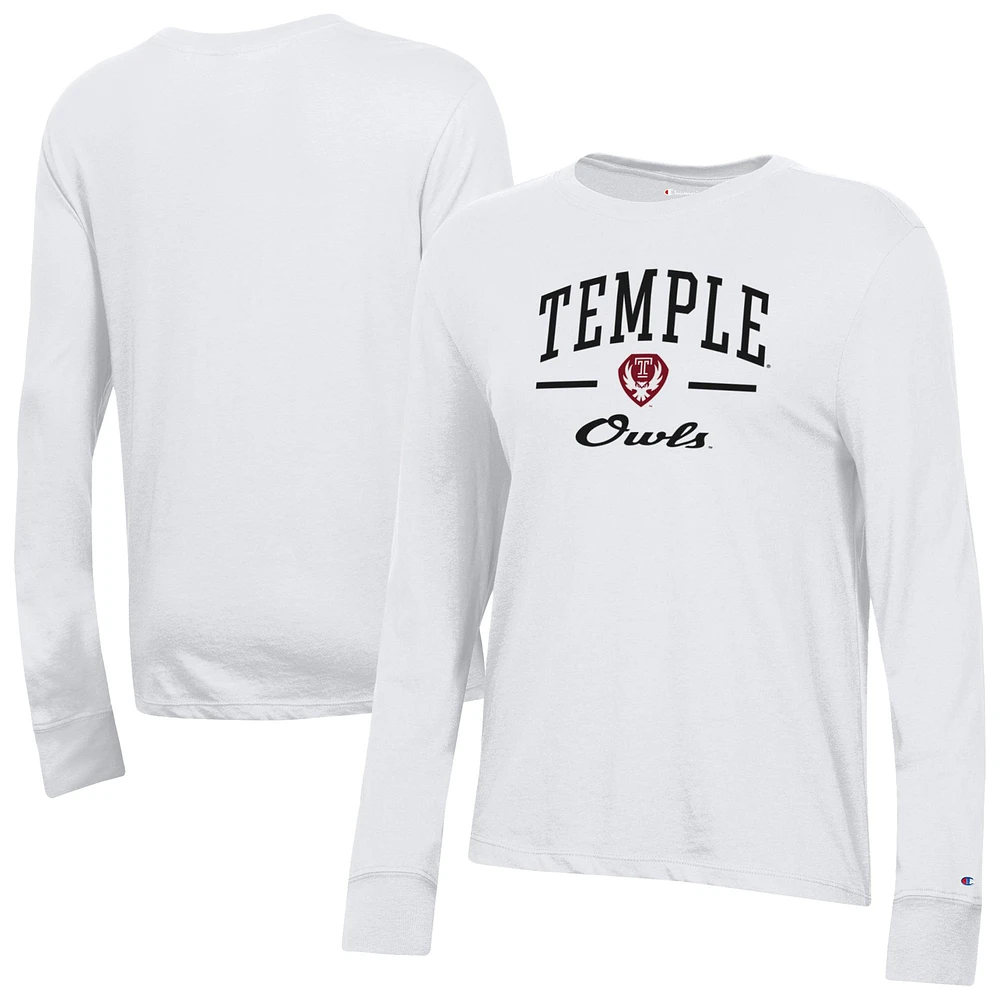Women's Champion White Temple Owls Core Long Sleeve T-Shirt