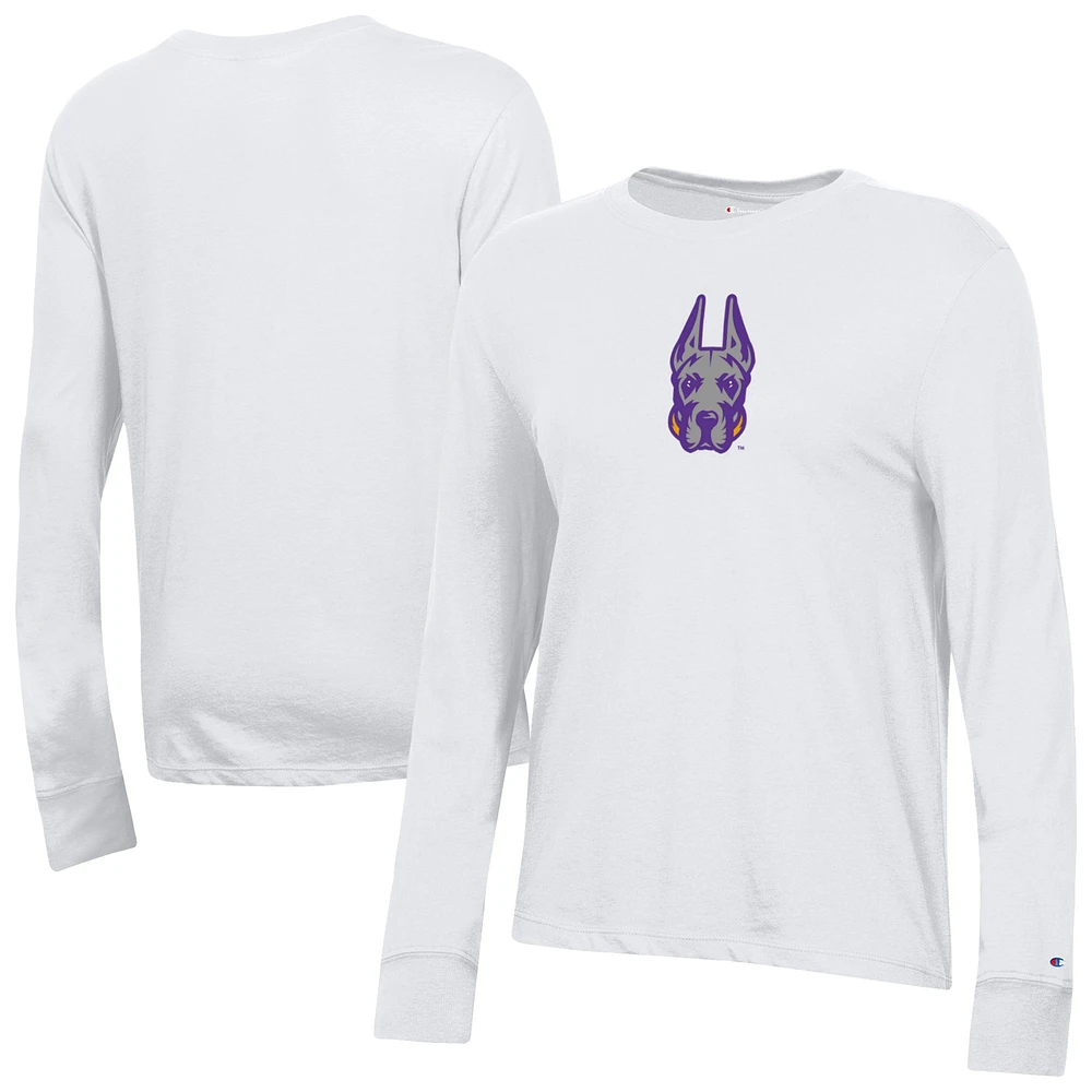Women's Champion White UAlbany Great Danes Core Long Sleeve T-Shirt