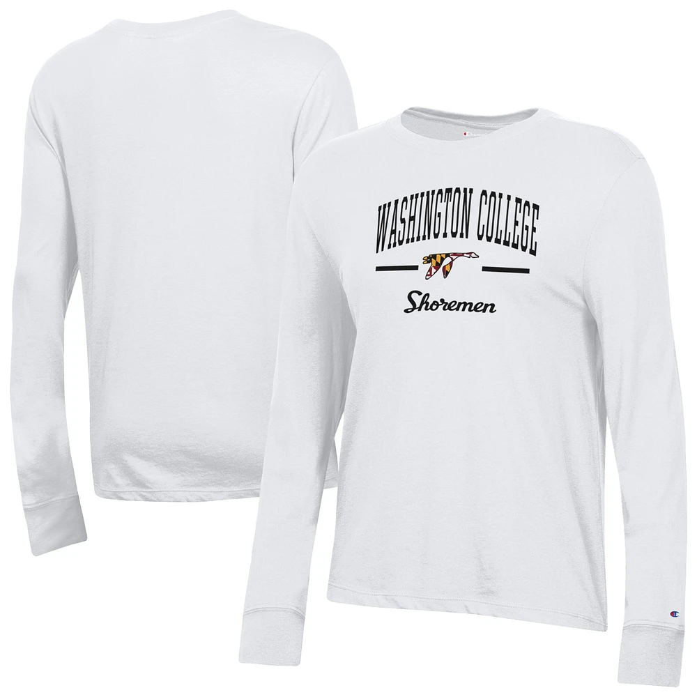 Women's Champion White Washington College Shoremen Core Long Sleeve T-Shirt