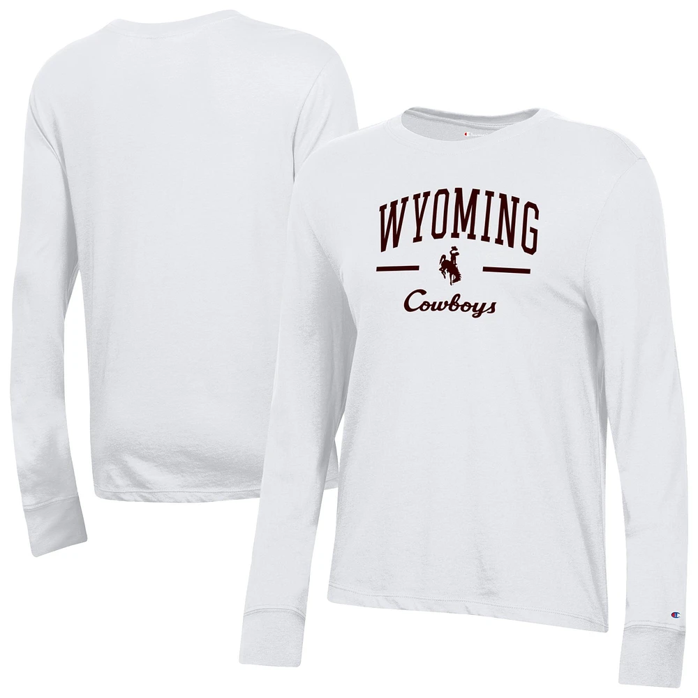 Women's Champion White Wyoming Cowboys Core Long Sleeve T-Shirt