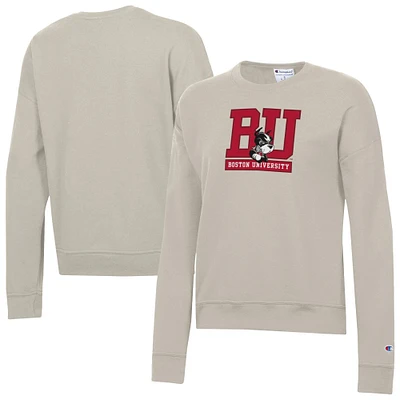Women's Champion Oatmeal Boston University Powerblend Pullover Sweatshirt