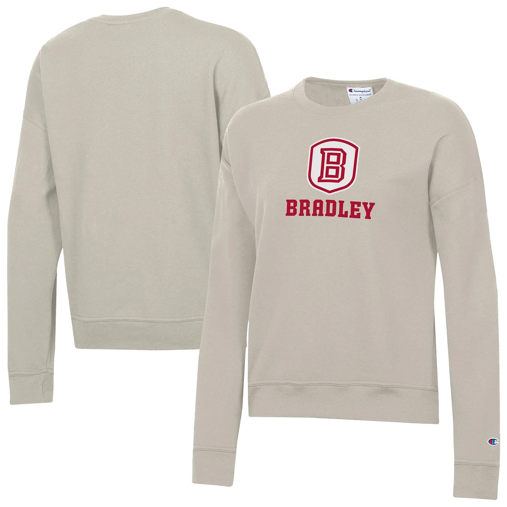 Women's Champion Oatmeal Bradley Braves Powerblend Pullover Sweatshirt