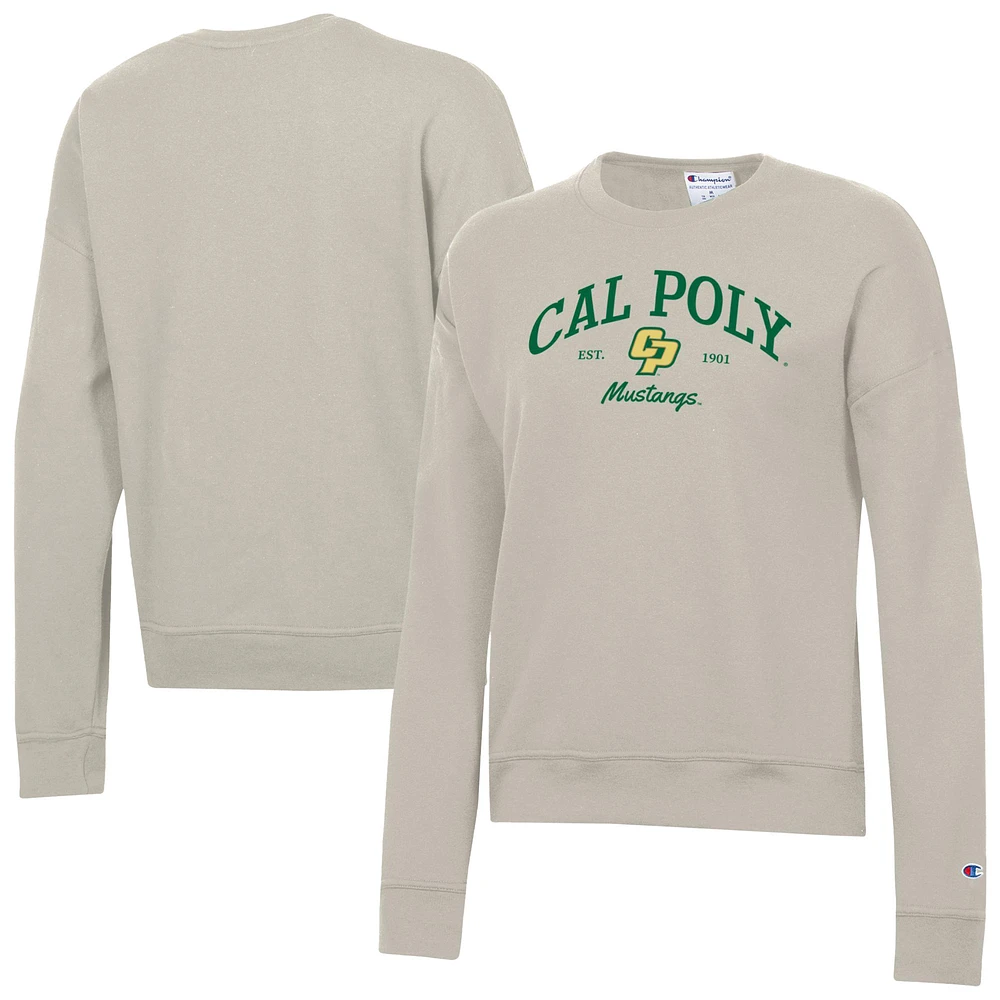 Women's Champion Oatmeal Cal Poly Mustangs Powerblend Pullover Sweatshirt