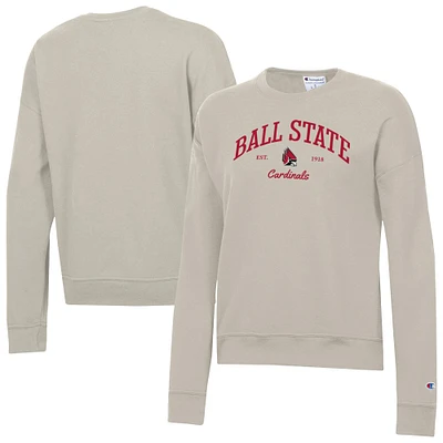 Women's Champion Oatmeal Ball State Cardinals Powerblend Pullover Sweatshirt
