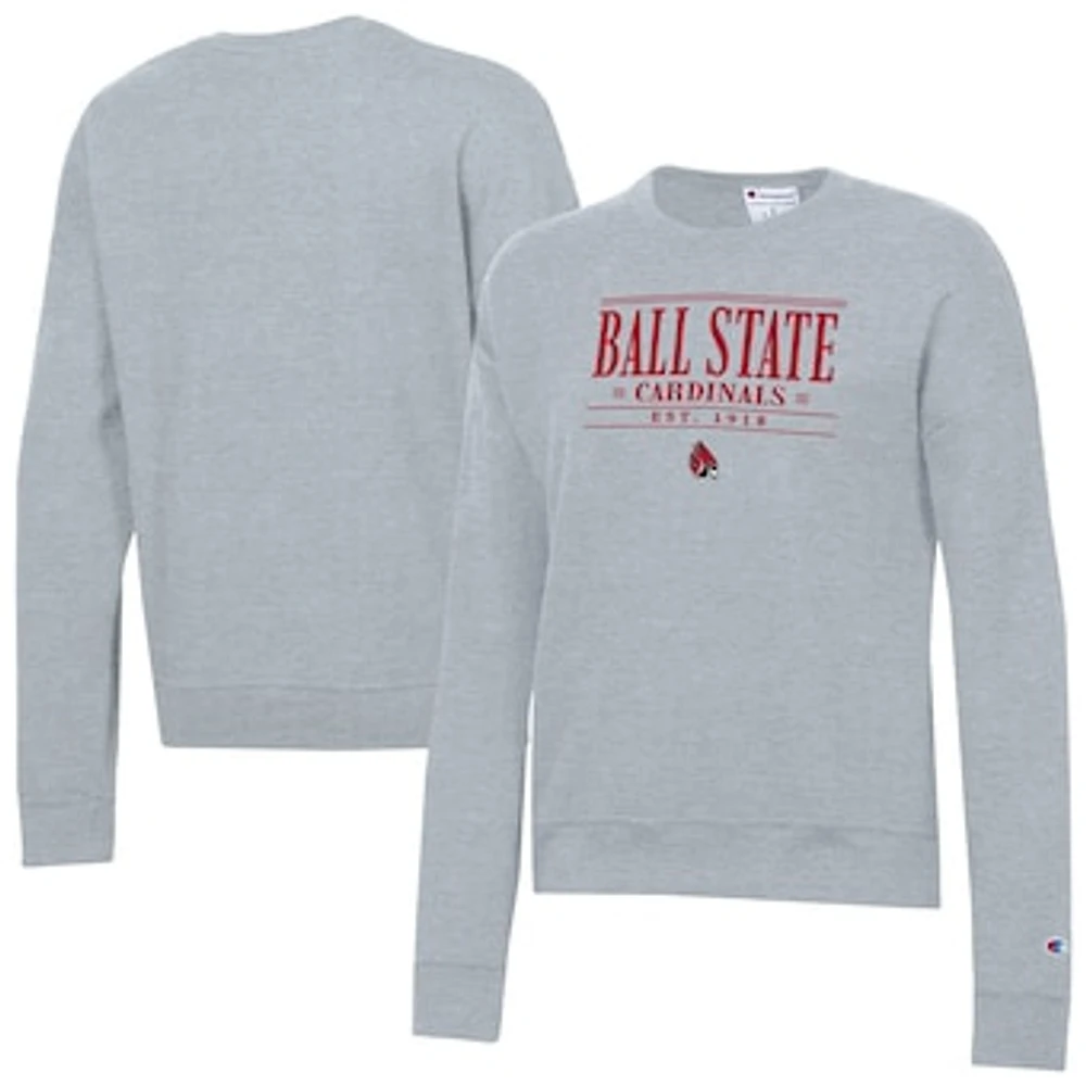 Women's Champion Gray Ball State Cardinals Powerblend Pullover Sweatshirt