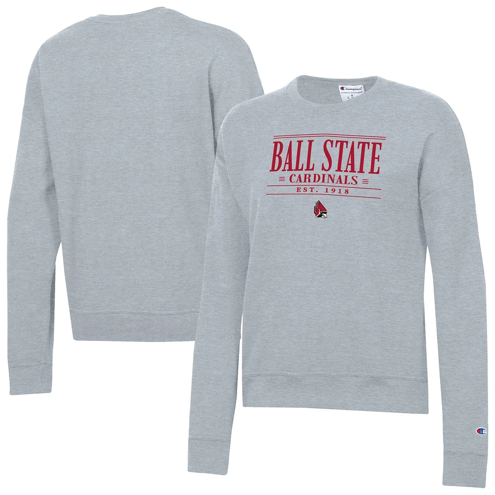 Women's Champion Gray Ball State Cardinals Powerblend Pullover Sweatshirt