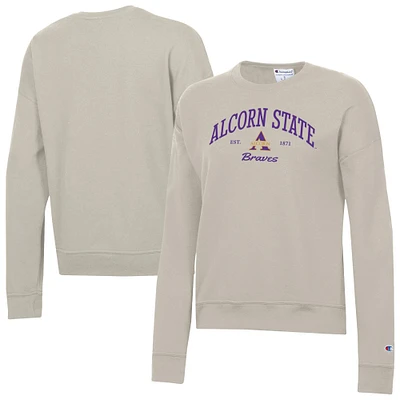 Women's Champion Oatmeal Alcorn State Braves Powerblend Pullover Sweatshirt