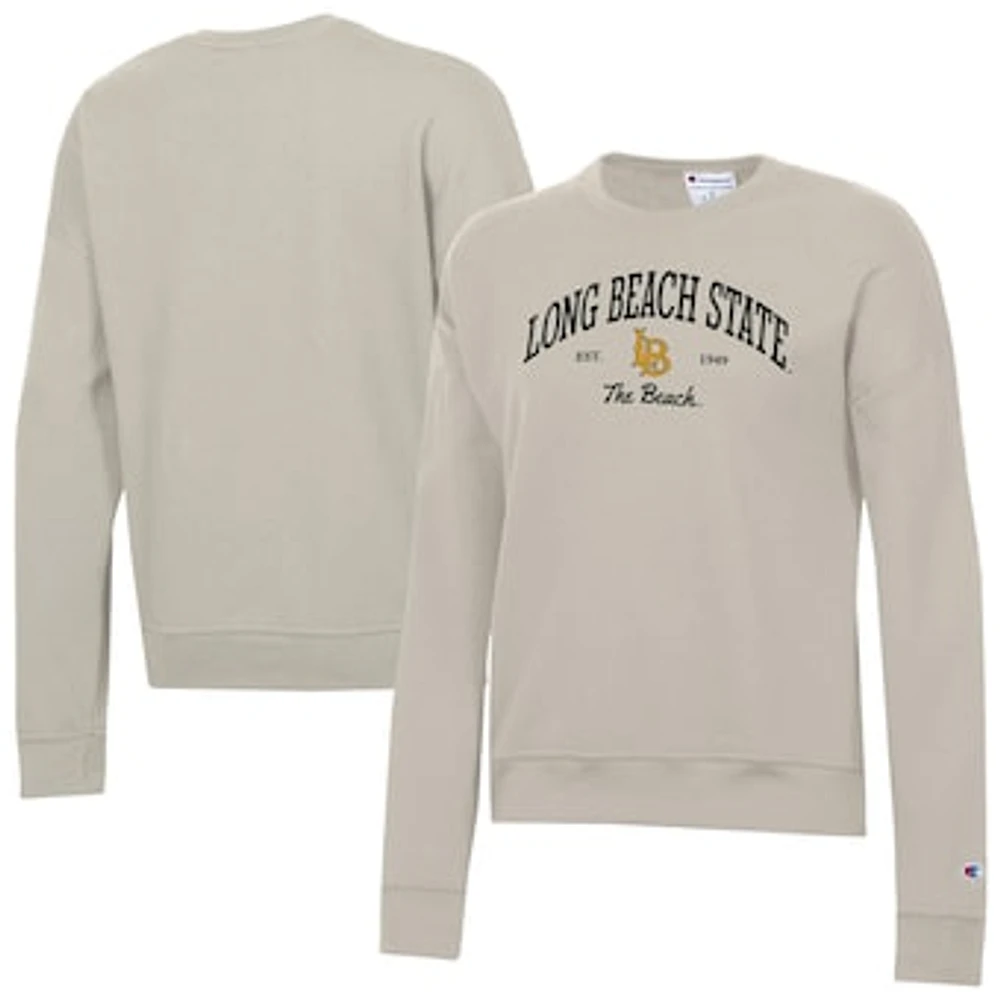 Women's Champion Oatmeal Cal State Long Beach The Powerblend Pullover Sweatshirt