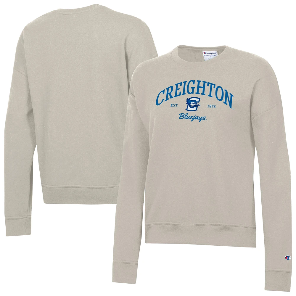 Women's Champion Oatmeal Creighton Bluejays Powerblend Pullover Sweatshirt