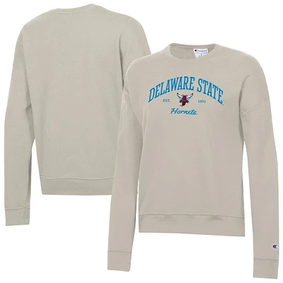 Women's Champion Oatmeal Delaware State Hornets Powerblend Pullover Sweatshirt