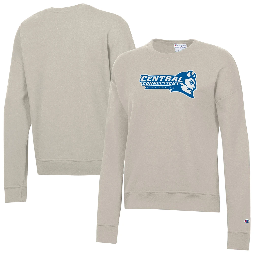 Women's Champion Oatmeal Central Connecticut State Blue Devils Powerblend Pullover Sweatshirt