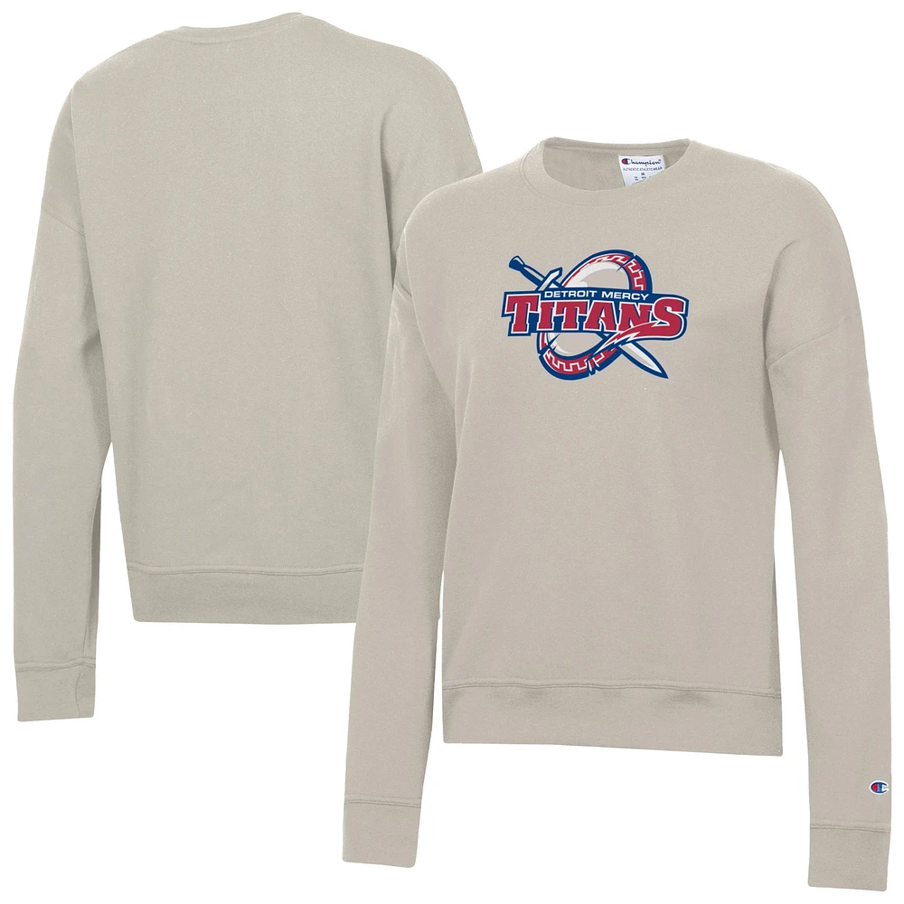 Women's Champion Oatmeal Detroit Mercy Titans Powerblend Pullover Sweatshirt