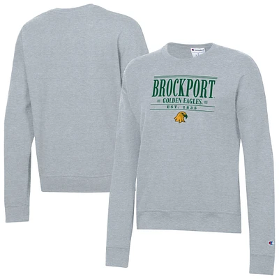 Women's Champion  Gray SUNY Brockport Golden Eagles Powerblend Pullover Sweatshirt