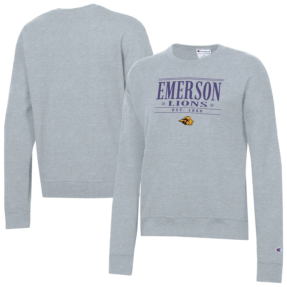 Women's Champion Gray Emerson College Lions Powerblend Pullover Sweatshirt