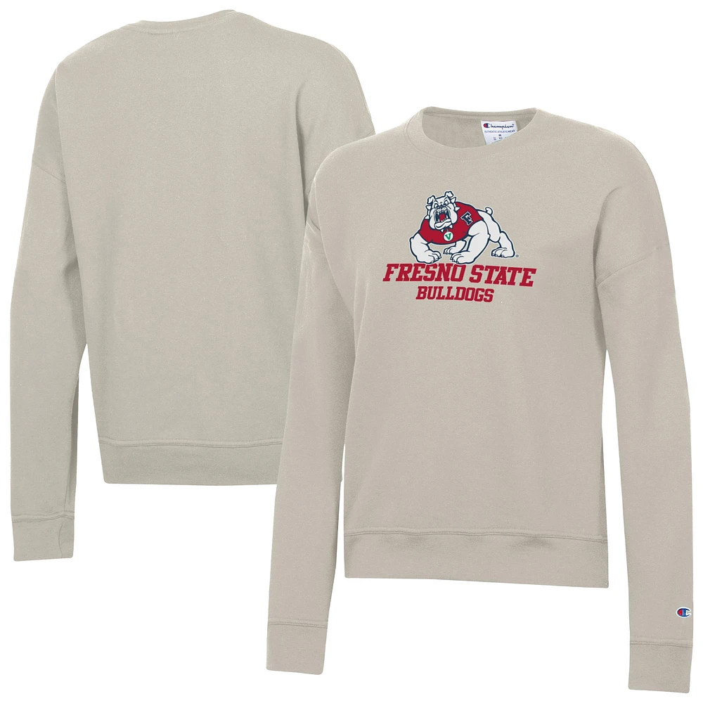 Women's Champion Oatmeal Fresno State Bulldogs Powerblend Pullover Sweatshirt