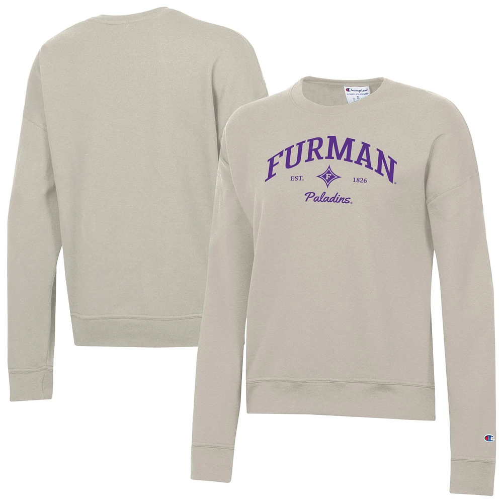 Women's Champion Oatmeal Furman Paladins Powerblend Pullover Sweatshirt