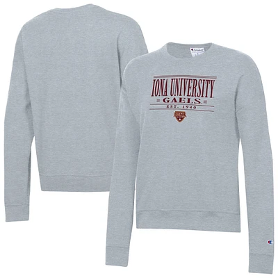 Women's Champion Gray Iona University Gaels Powerblend Pullover Sweatshirt