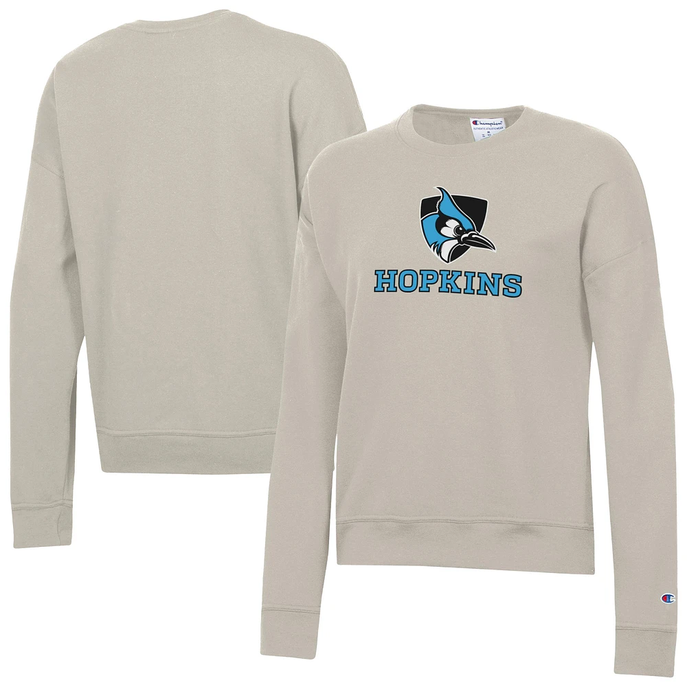 Women's Champion Oatmeal Johns Hopkins Blue Jays Powerblend Pullover Sweatshirt