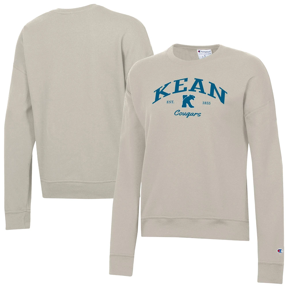 Women's Champion Oatmeal Kean University Cougars Powerblend Pullover Sweatshirt