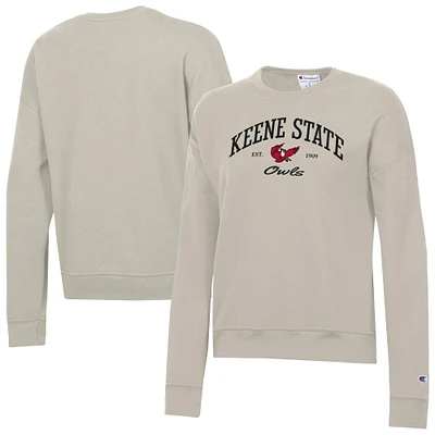 Women's Champion Oatmeal Keene State Owls Powerblend Pullover Sweatshirt