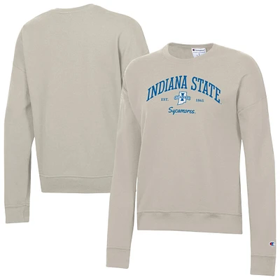 Women's Champion Oatmeal Indiana State Sycamores Powerblend Pullover Sweatshirt