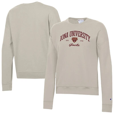 Women's Champion Oatmeal Iona University Gaels Powerblend Pullover Sweatshirt