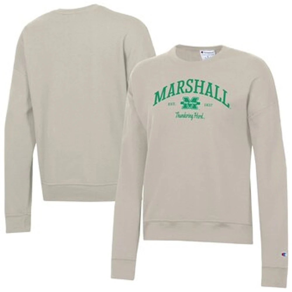 Women's Champion Oatmeal Marshall Thundering Herd Powerblend Pullover Sweatshirt
