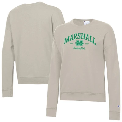 Women's Champion Oatmeal Marshall Thundering Herd Powerblend Pullover Sweatshirt