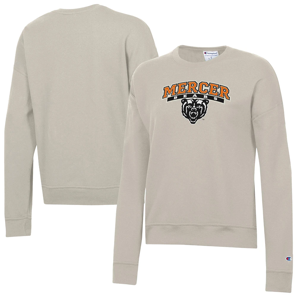 Women's Champion Oatmeal Mercer Bears Powerblend Pullover Sweatshirt