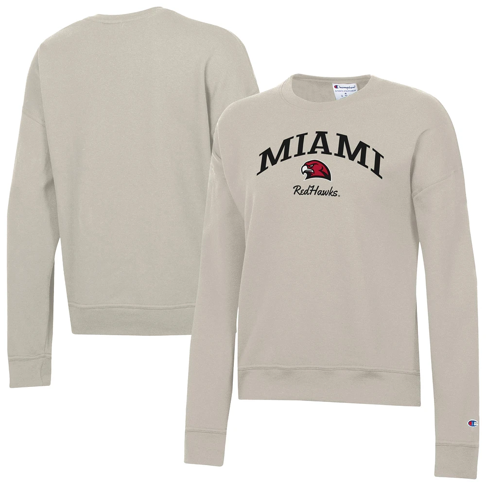 Women's Champion Oatmeal Miami University RedHawks Powerblend Pullover Sweatshirt