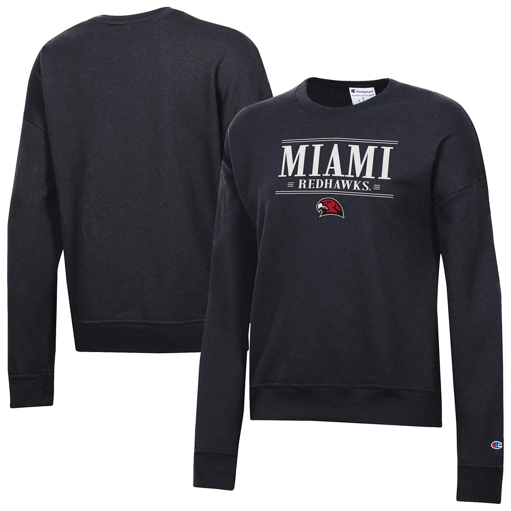 Women's Champion Black Miami University RedHawks Powerblend Pullover Sweatshirt