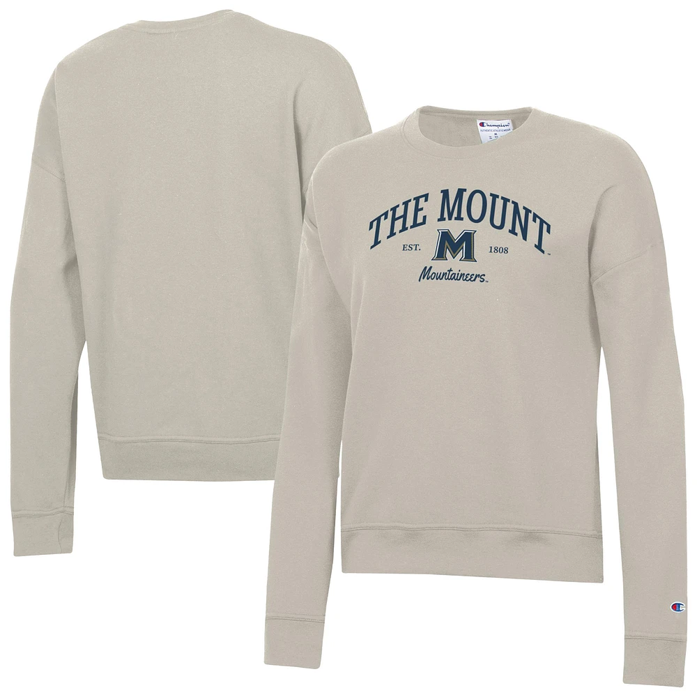 Women's Champion Oatmeal Mount St. Mary's Mountaineers Powerblend Pullover Sweatshirt