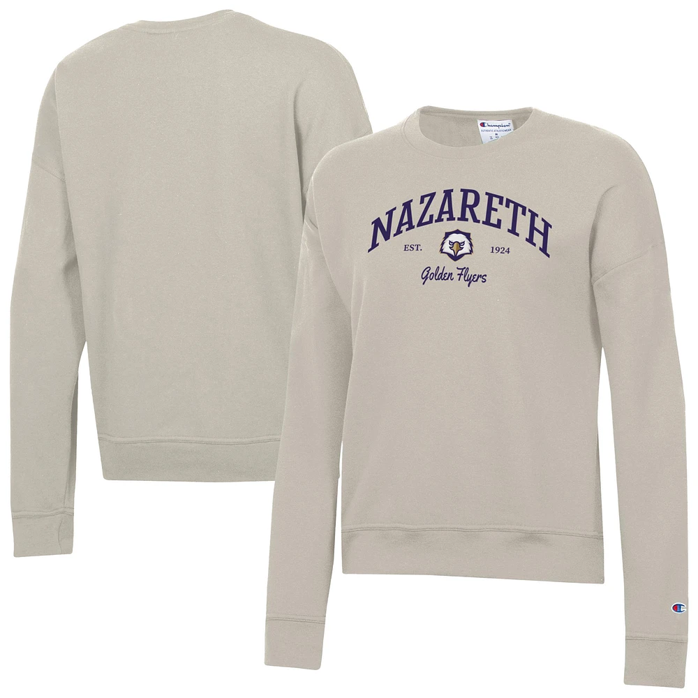 Women's Champion Oatmeal Nazareth University Golden Flyers Powerblend Pullover Sweatshirt