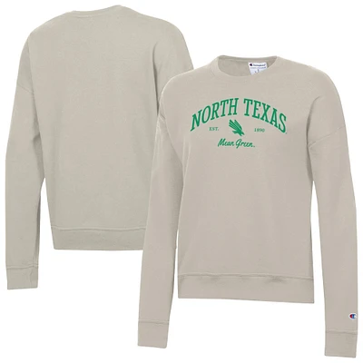 Women's Champion Oatmeal North Texas Mean Green Powerblend Pullover Sweatshirt