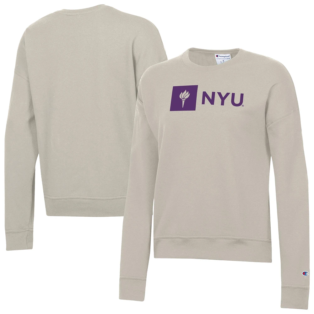 Women's Champion Oatmeal NYU Violets Powerblend Pullover Sweatshirt