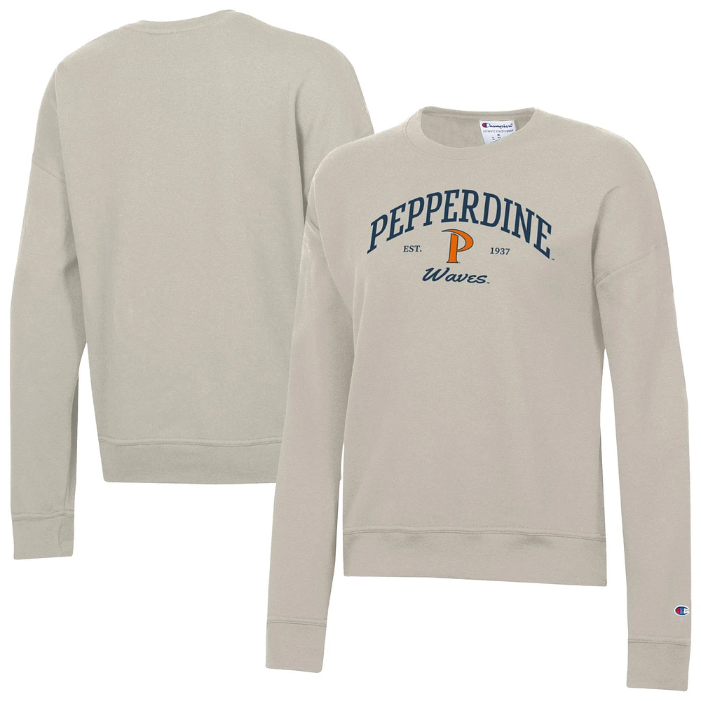 Women's Champion Oatmeal Pepperdine Waves Powerblend Pullover Sweatshirt