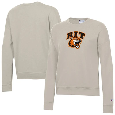 Women's Champion Oatmeal Rochester Institute of Technology Tigers Powerblend Pullover Sweatshirt
