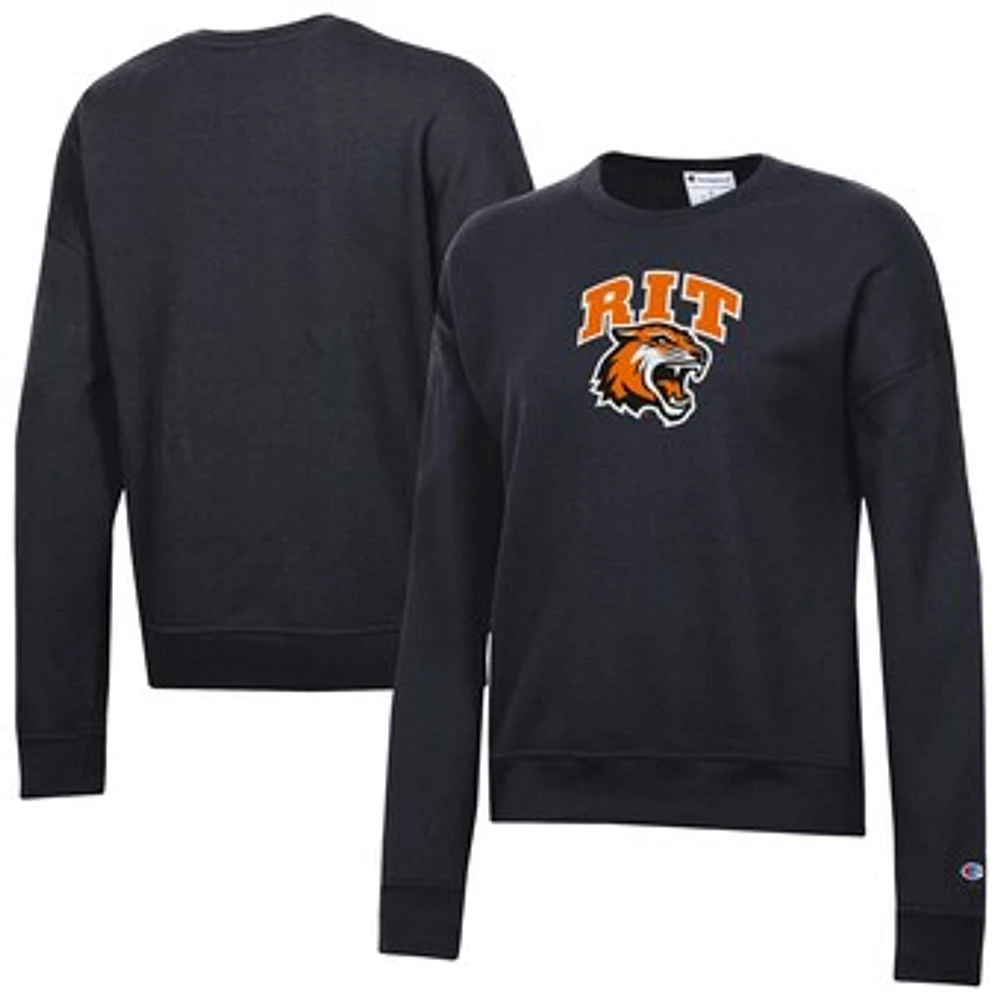 Women's Champion Black Rochester Institute of Technology Tigers Powerblend Pullover Sweatshirt