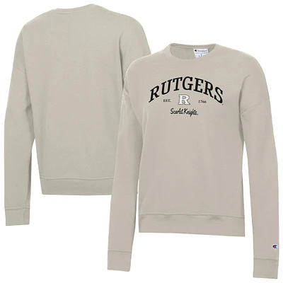 Women's Champion Oatmeal Rutgers Scarlet Knights Powerblend Pullover Sweatshirt