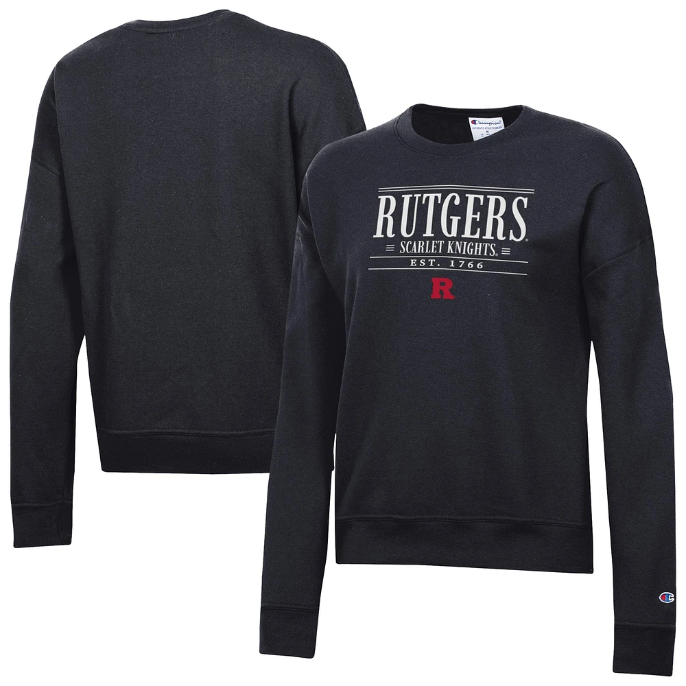 Women's Champion Black Rutgers Scarlet Knights Powerblend Pullover Sweatshirt