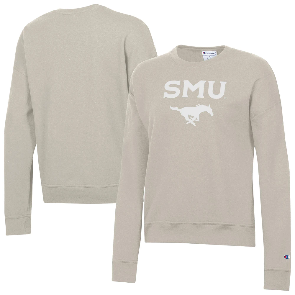 Women's Champion Oatmeal SMU Mustangs Powerblend Pullover Sweatshirt