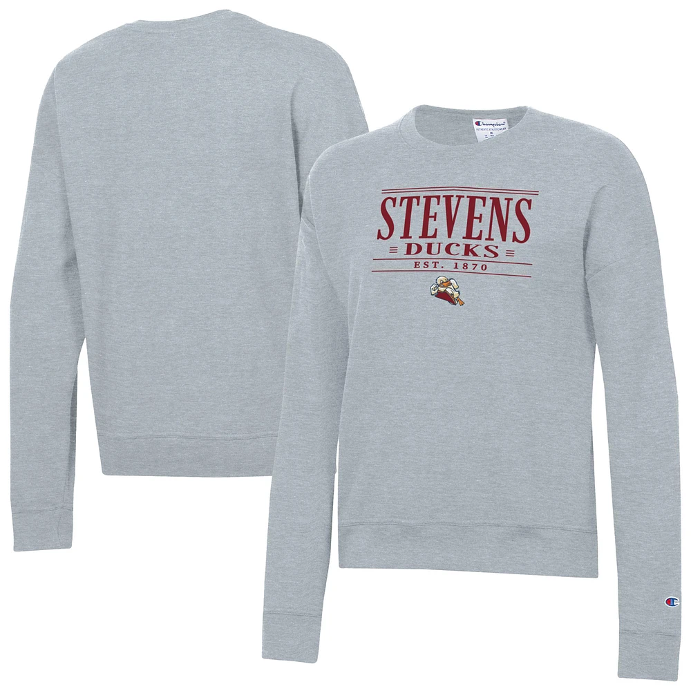 Women's Champion Gray Stevens Institute of Technology Ducks Powerblend Pullover Sweatshirt