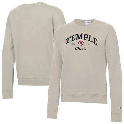 Women's Champion Oatmeal Temple Owls Powerblend Pullover Sweatshirt