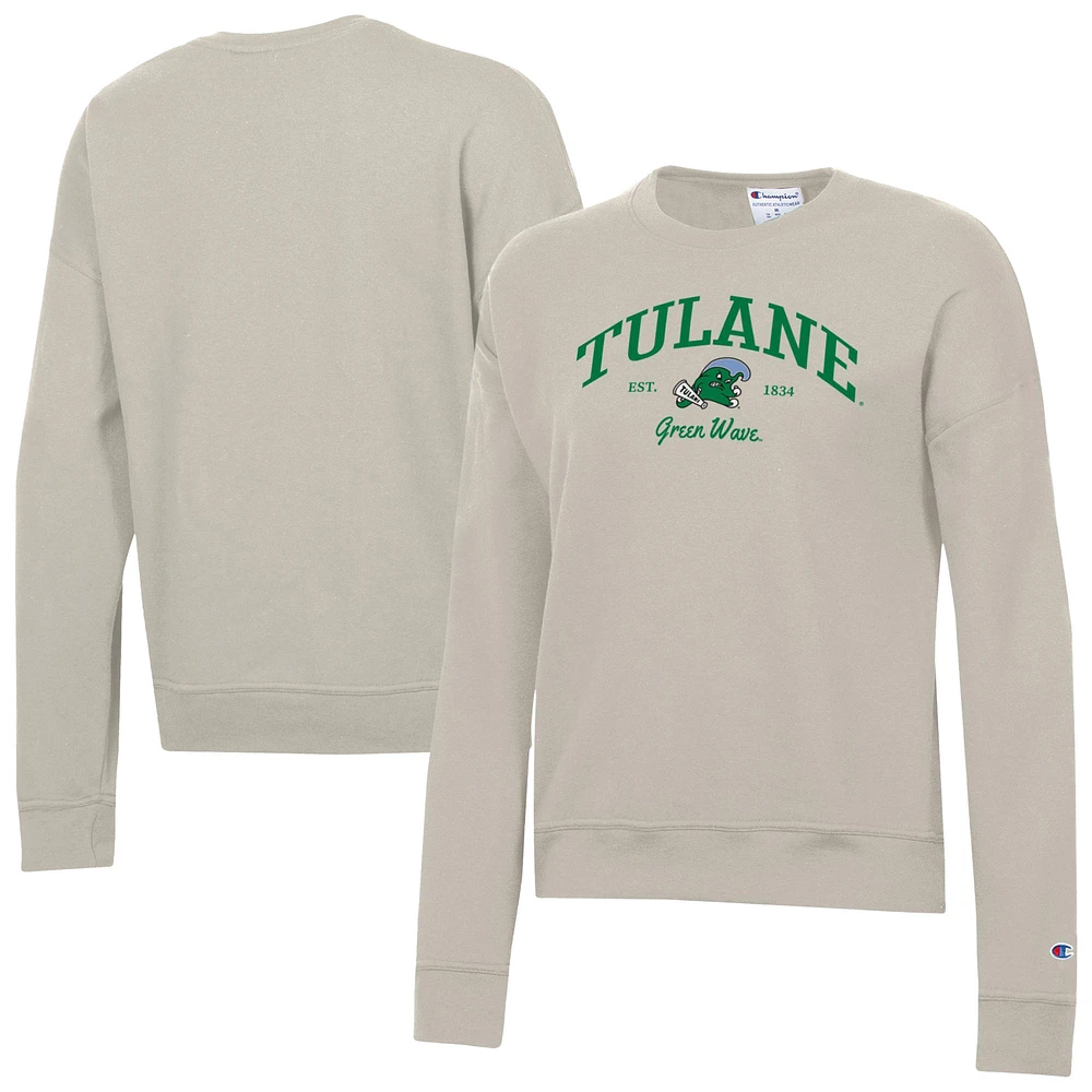 Women's Champion Oatmeal Tulane Green Wave Powerblend Pullover Sweatshirt